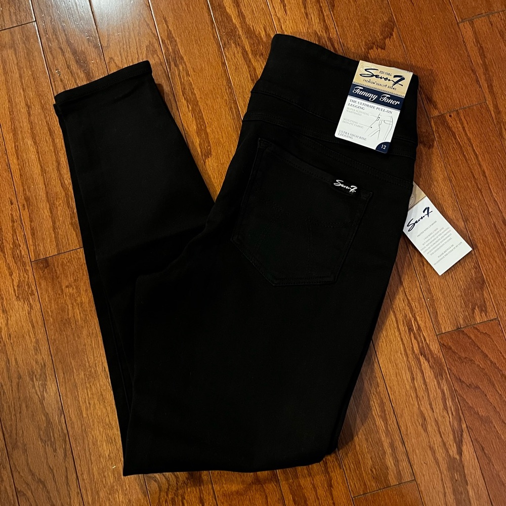 Seven Brand Tummy Toner pull-on black leggings. Size 12. NWT. Closet clean-out.